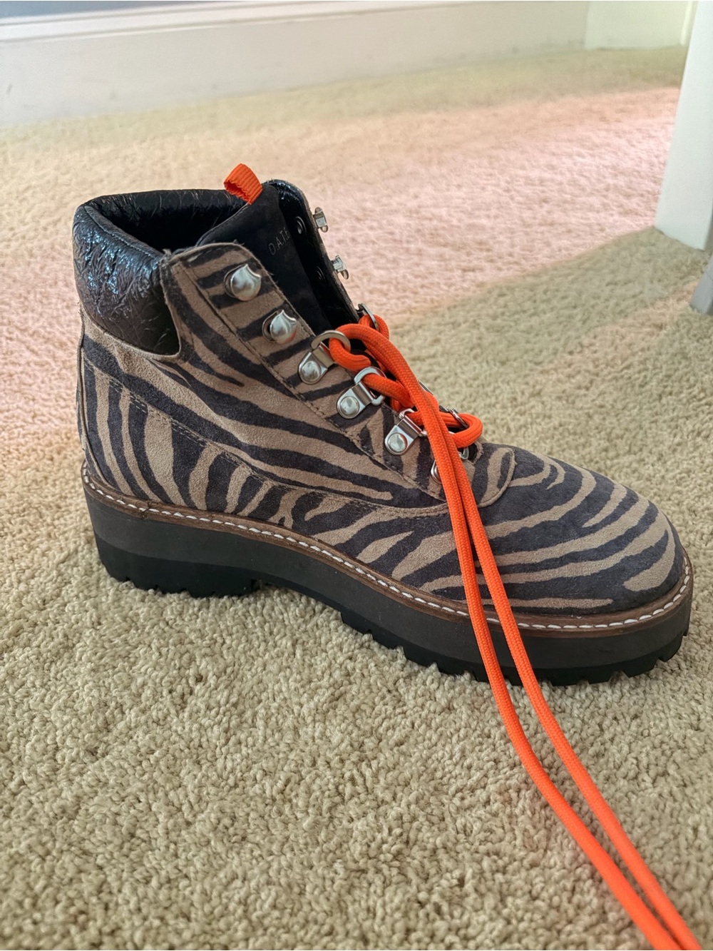 Women's Zebra-Print Lace-Up Boot with Orange Laces